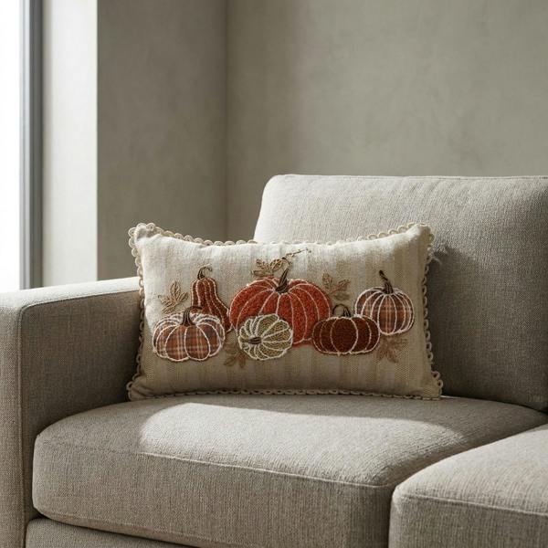 Garden Greatness Embroidered Decorative Pumpkin Cushion