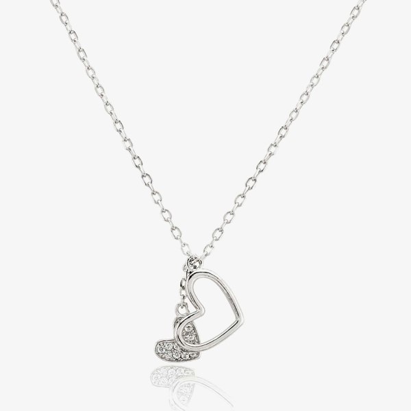 T. H. Baker Sterling Silver Cubic Zirconia Two Hearts Necklace N611056