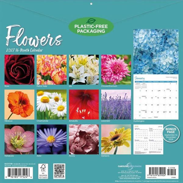Flowers Calendar 2027, Wall Calendars, Month To View, Lifestyle, Gift