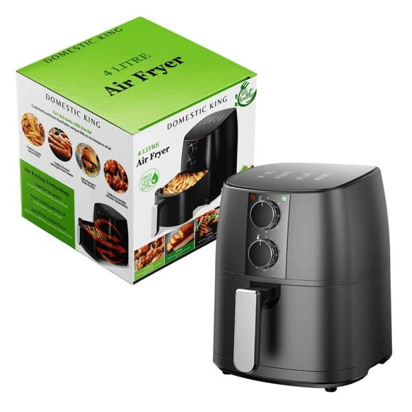 Dragodirect 4L Air Fryer With Recipe Book, Timer & Temperature Control Black