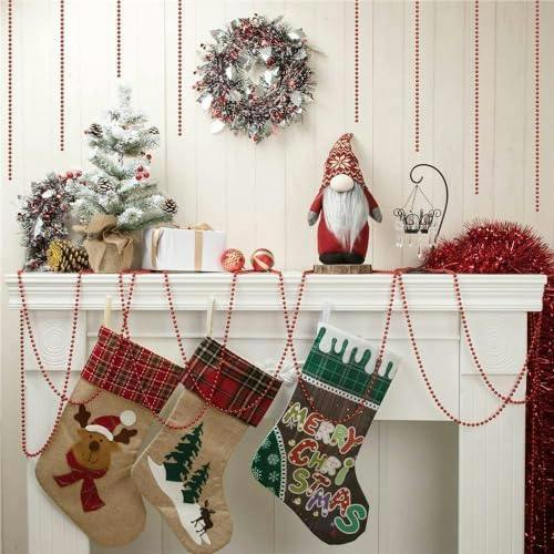 24ft Red Metallic Bead Garland Christmas Tree Decoration for Indoor Displays and Festive Crafts image 6