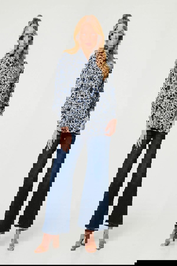 Navy | Floral Abstract Long Sleeve Shirt
