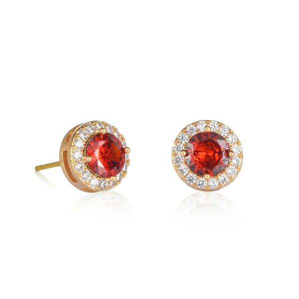 Zavana Gold Plated Classic Round Red Halo Stud Earrings with Cubic Zirconia For Women