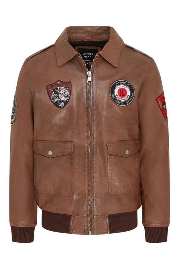 Infinity Leather Men’s Leather Bomber G-1 Aviator Collar Jacket  - Maverick