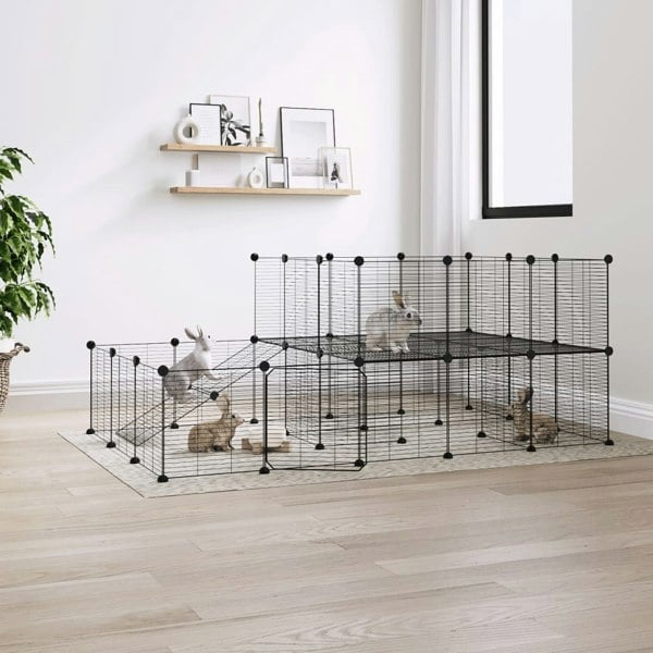 Berkfield 44-Panel Pet Cage with Door Black 35x35 cm Steel