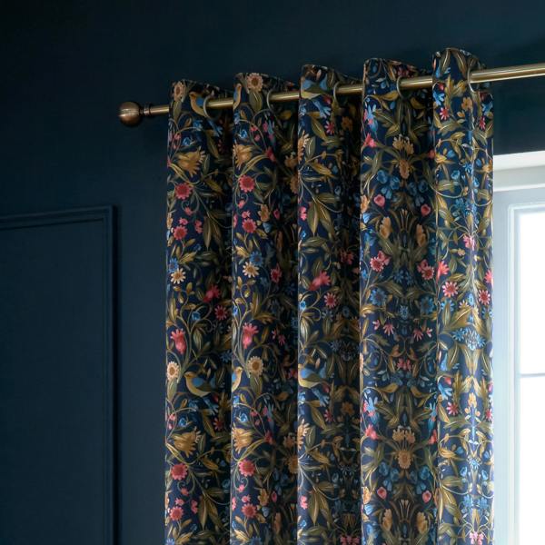 Catherine Lansfield Hedgerow Hopper Lined Eyelet Curtains Navy Blue