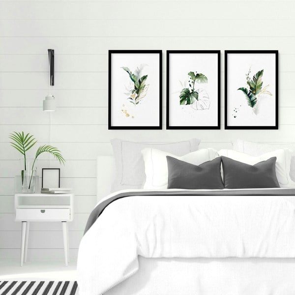 Tropical bedroom decor | set of 3 wall art prints