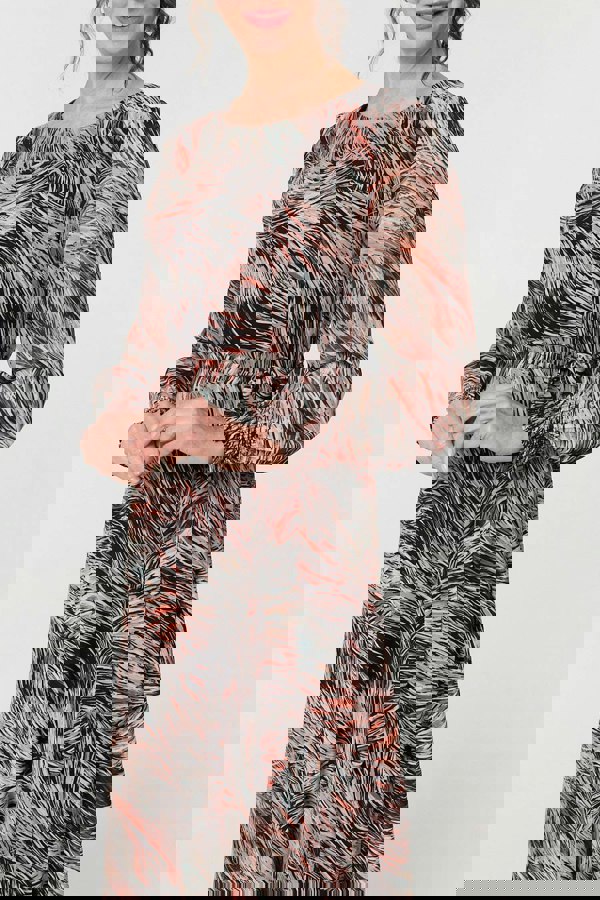 Orange | Printed Tie Waist Long Sleeve Maxi Dress
