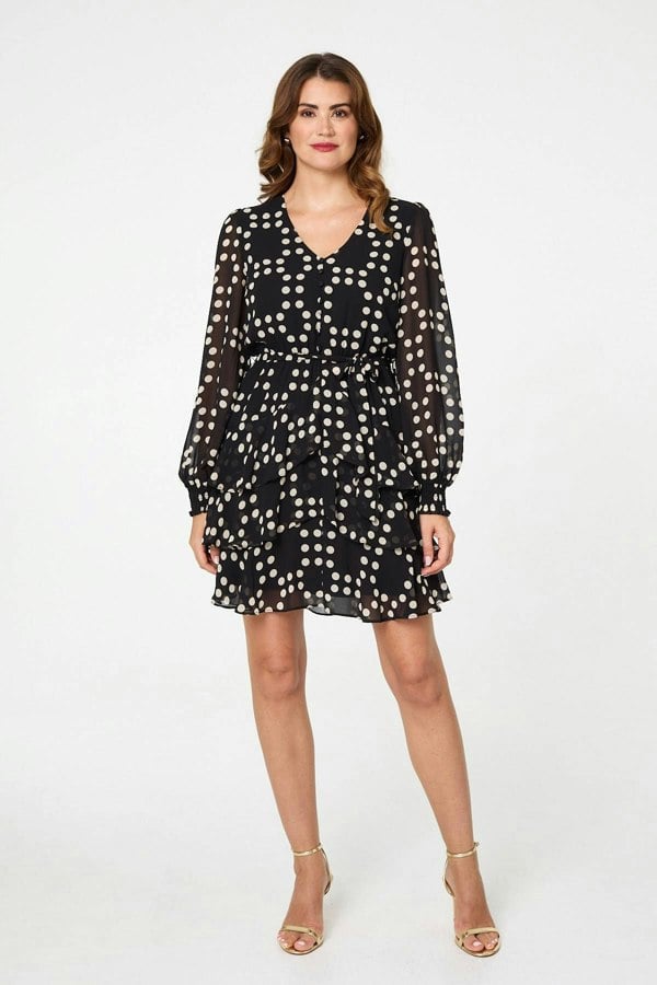 Black | Polka Dot Semi Sheer Layer Short Dress
