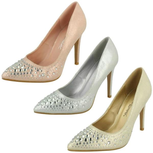 Spot On Ladies Spot On Diamante Court Shoes F90061