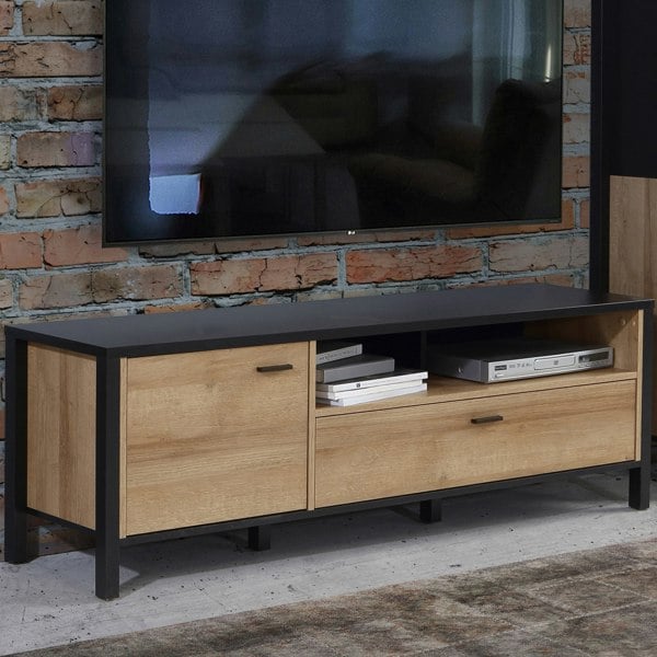 Furniture To Go High Rock TV Unit in Matt Black/Riviera Oak