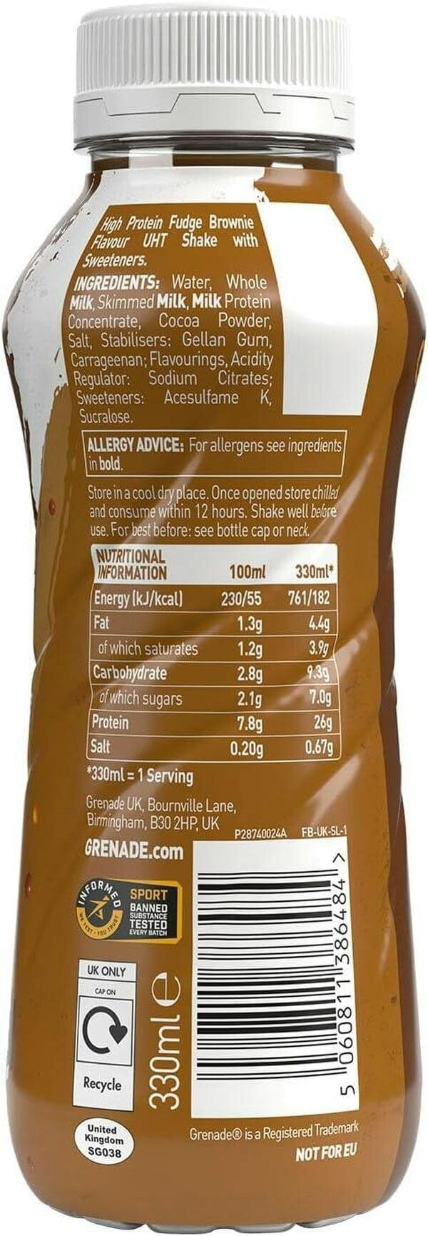Grenade Fudge Brownie High Protein Shake, 8 x 330 ml