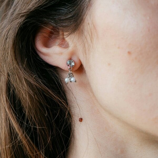 The Colourful Aura Silver Tiny Pearl Poth Zircon Screw Summer Dangle Dainty Drop Stud Earrings