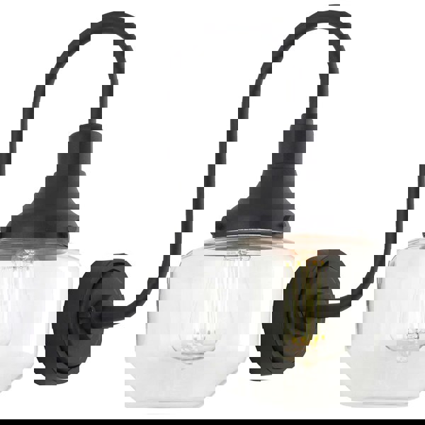 IP44 Outdoor Wall Light - Textured & Matt Black Swan Neck Lamp - Clear Glass Shaped Shade - Garage Porch