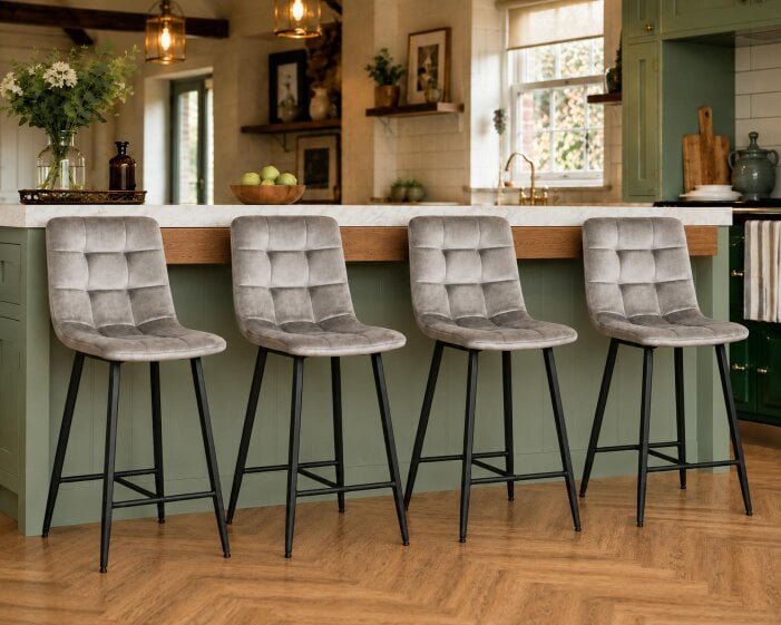 Outdoor Living Erica Plush Velvet Comfort Bar Stools - Set of 4 - gray