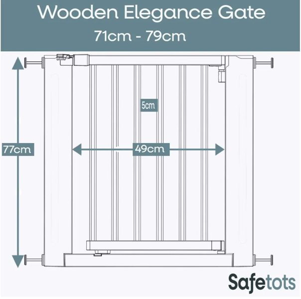 Safetots Wooden Elegance Gate, Natural, 71cm - 79cm, Pressure Fit Safety Gate, Baby Gate for Stairs and Doors, Easy Installation