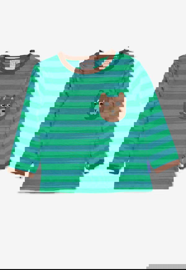 Toby Tiger Organic Brown Bear Pocket Applique Long-Sleeved T-Shirt