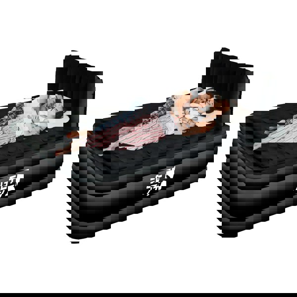 Get Fit Blow Up Air Bed With Built In Electric Pump - Headboard & Free Inflatable Pillow - Double