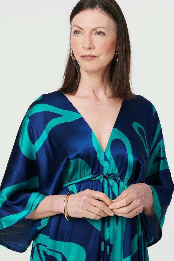 Blue | Abstract Relaxed 3/4 Sleeve Maxi Dress