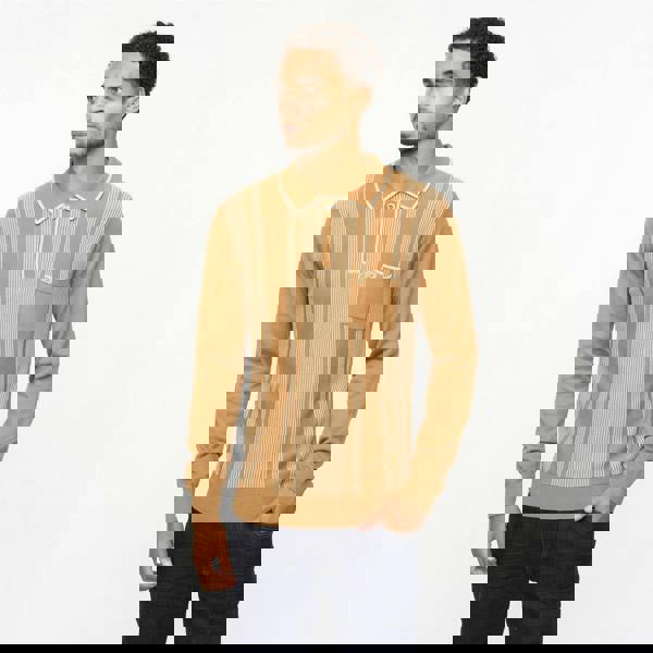 Gabicci V55GM04 Mens Dante Long Sleeve Knitted Three Button Polo Gabicci Vintage - NUTMEG