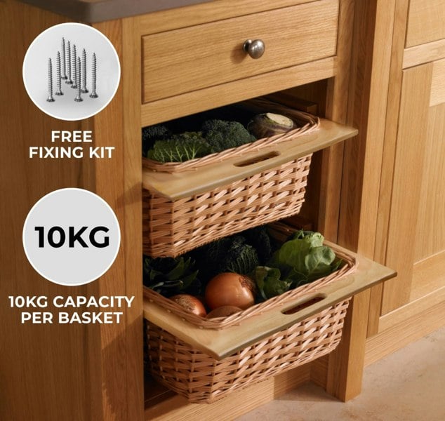 Kukoo 3 x Pull Out Wicker Kitchen Baskets 500mm