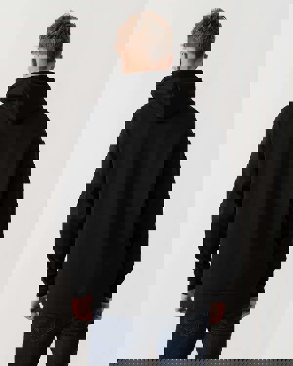 Model wearing BOSS Green Sly Zone Mens Pullover Hoodie in Black 002 - Back