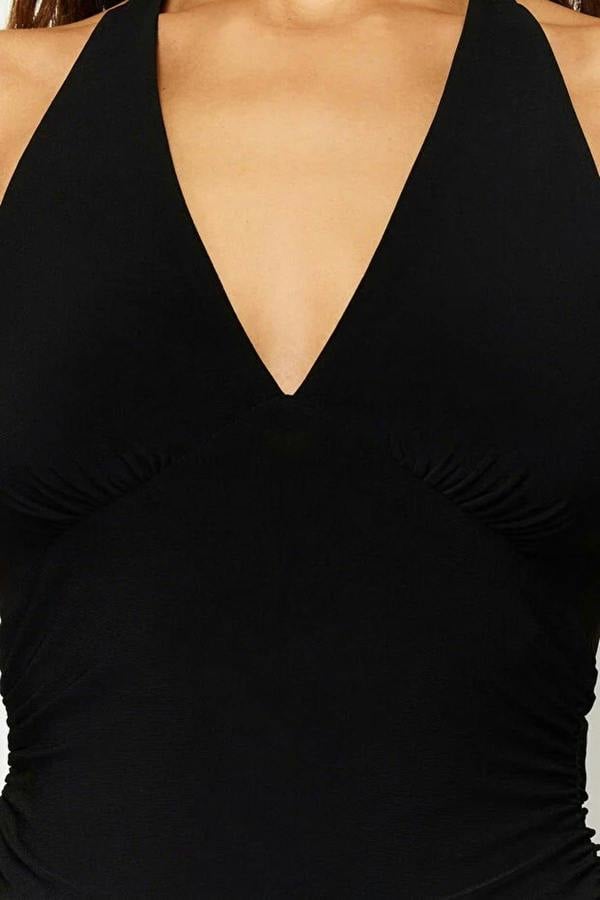 WOVCOR Halter Neck Patterned Fitted Crop Knit Blouse