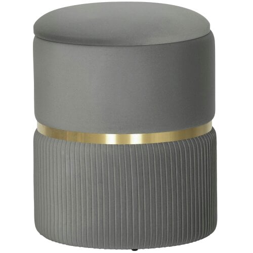 Wyld Haus Vami Velvet Grey Storage Ottoman With Soft Upholstered Finish Gold Accent