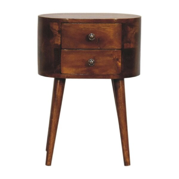 Wyld Haus Olbia Mini Chestnut Mango Wood Rounded Bedside Table with Drawer