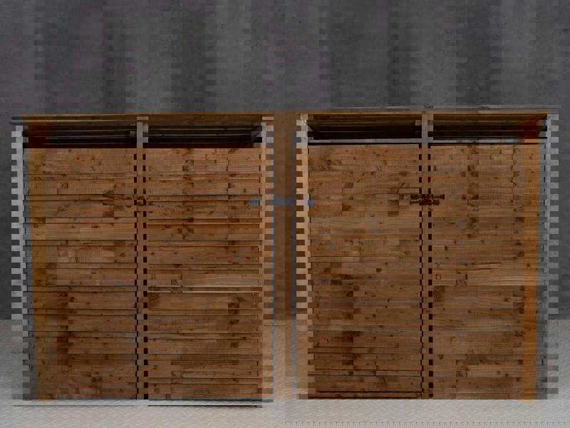 Arbor Garden Solutions Wooden Log Store (Roof Sloping Back) with Doors and Shelf W-227cm, H-126cm or 180cm, D-88cm - Brown Finish