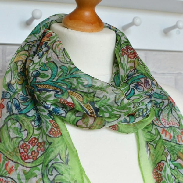 Antonia York Green Silk Chiffon Scarf - Aria Golden Lily Collection