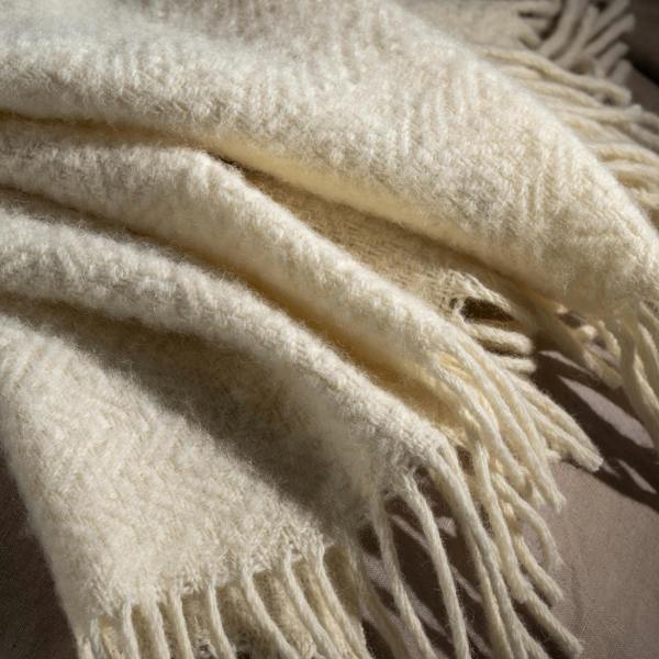 Cream Pure Wool Textured Throw - natural, bedroom detail | Soak and Sleep