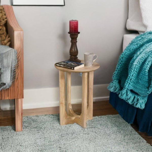 IH Design Monco Natural Mango Wood Round Inverted Legs Side Table - Natural