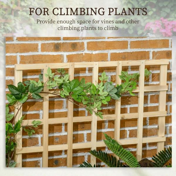 Natural wood trellis planter with green climbing leaves in the upper grid