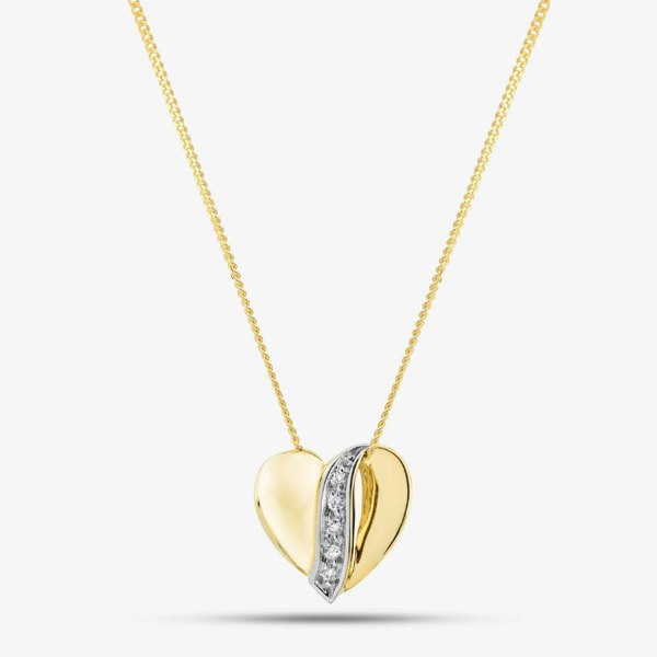 T. H. Baker 9ct Yellow Gold Brilliant Cut Diamond Curved Heart Necklace P813/04C-10