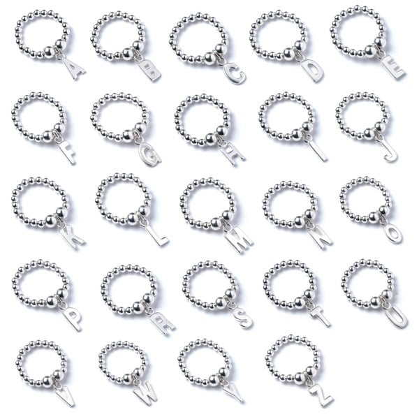 Letter Initial Charm on Silver Ball Bead Ring - MYLEE London