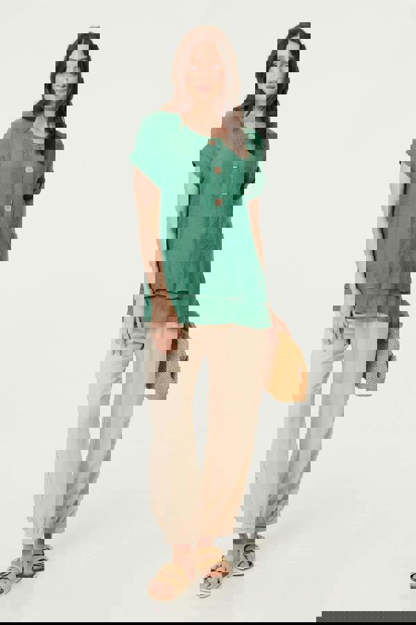 Green | Layered Hem Short Sleeve Tunic Top