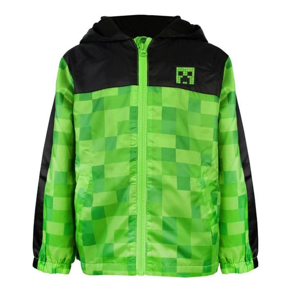 Minecraft Boys Creeper Hooded Waterproof Jacket - Green/Black