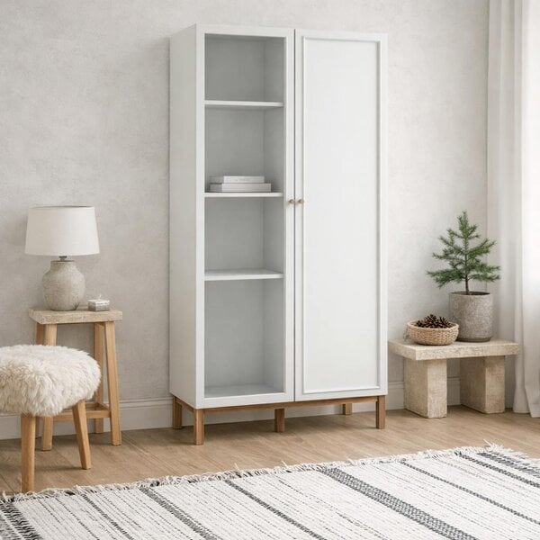 Wyld Haus Maribel Light Grey and Natural Oak Effect Display Cabinet 2 Doors