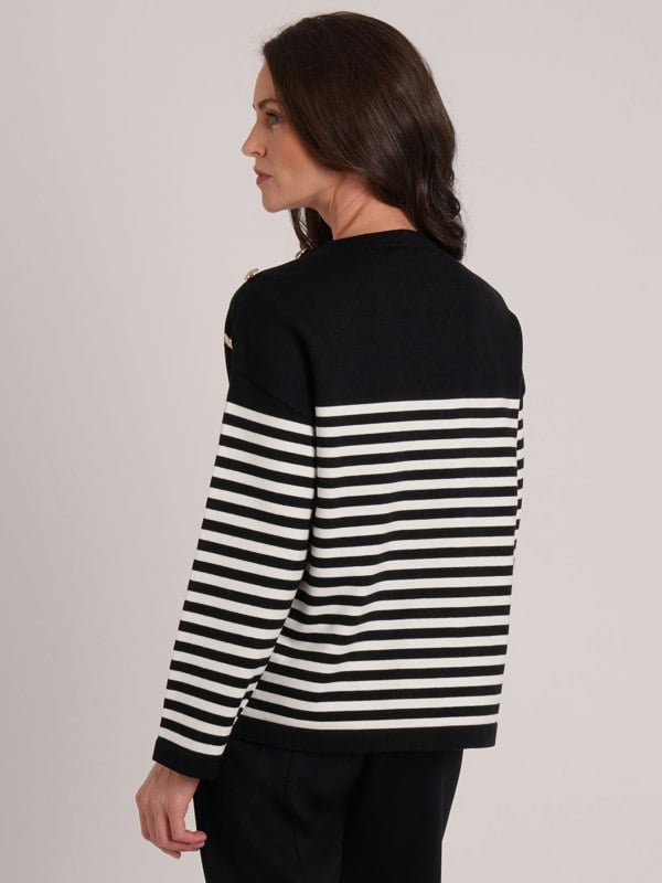 VIZ-A-VIZ Shoulder Button Detail Striped Jumper