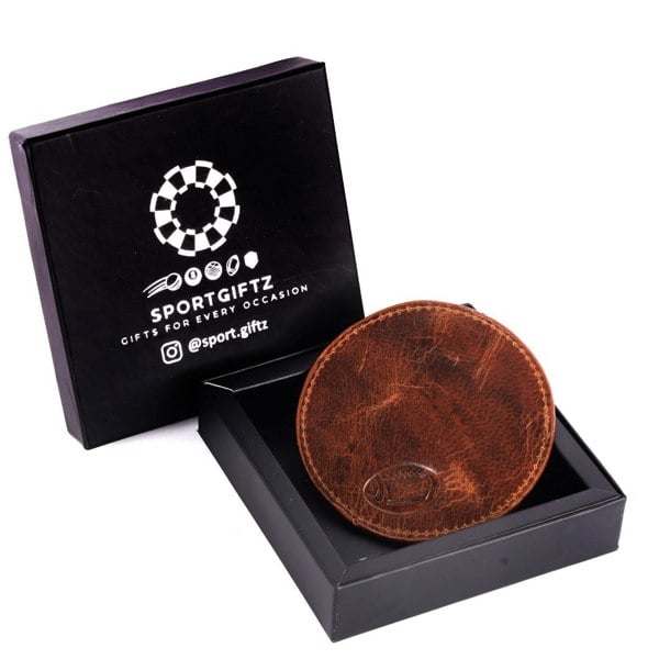 SPORTGIFTZ - Buffalo Leather Coaster | Rugby Ball Stitching | Durable and Elegant Design
