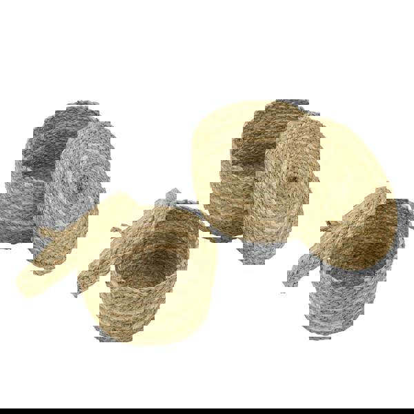 JVL Palma Natural Round Lidded Woven Storage Baskets for Home Organisation, Set of 2, Brown