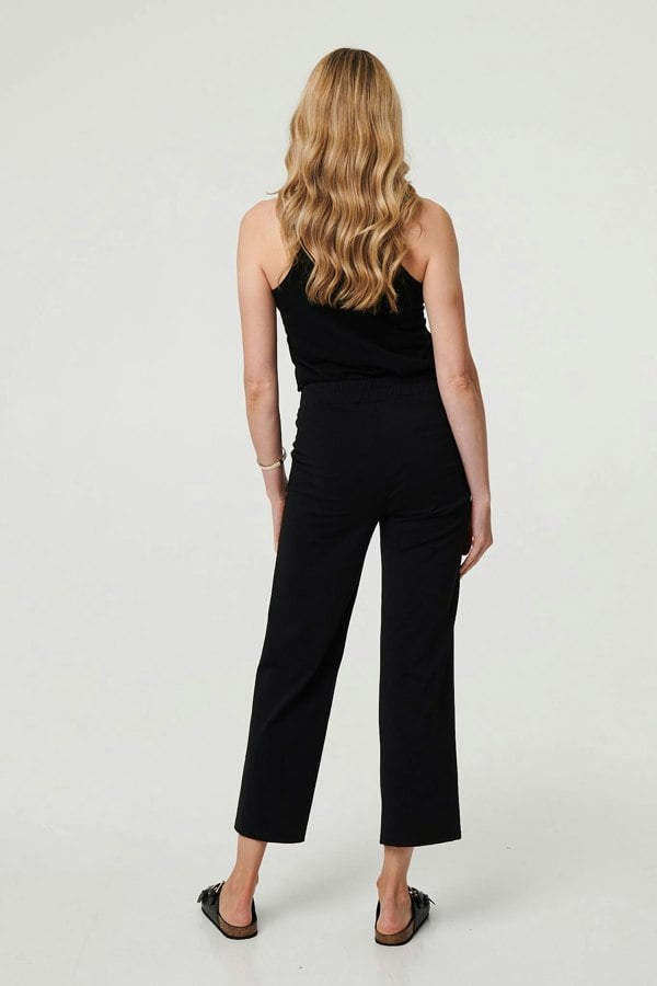 Black | High Waist Straight Leg Cropped Trousers
