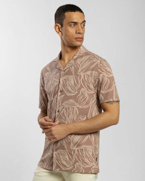 Steel & Jelly Abstract Palm Leaf Jacquard Short Sleeve Shirt