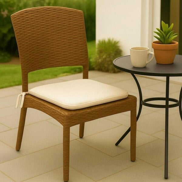 Night Zone Square Chair Seat Pads 38 x 38cm – 3cm Thick Foam Dining Chair Cushions with Ties - Cream