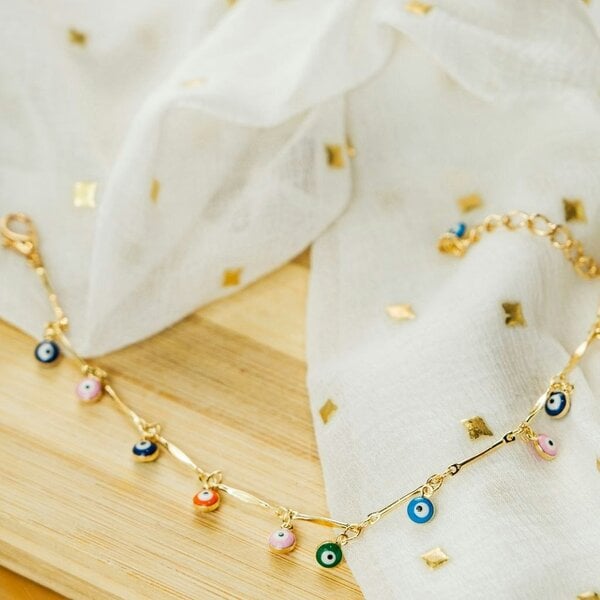 The Colourful Aura Dainty Colourful Evil Eye Beaded Dangly Protection Foot Anklet