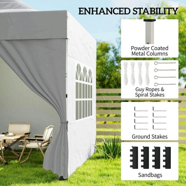 3 x 3 m Pop Up Gazebo with Sidewalls, UPF50+ Heavy Duty Garden Party Tent Marquee with Wheeled Carry Bag, Silver Grey