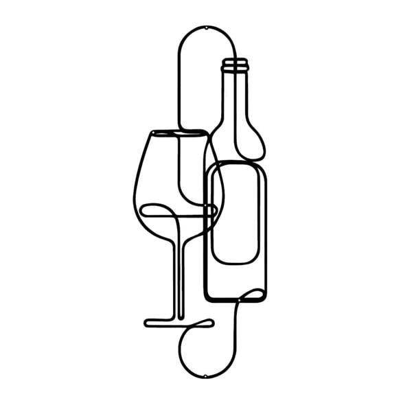 Decortie Wine Bottle and Glass Minimalist Metal Line Art Wall Decor 75 cm