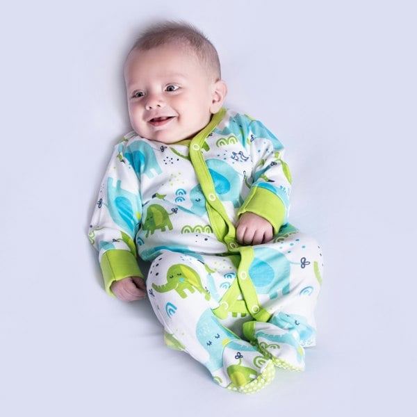 Luca and Rosa Little Elephant Print Boys Sleepsuit