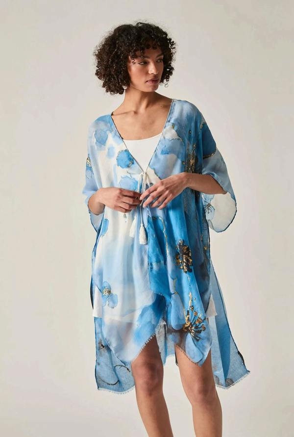 James Lakeland Blue Watercolour Floral Kaftan